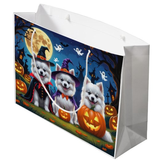 American Eskimo Hunde Pumpkin Halloween Funny Große Geschenktüte (Rückseite Schrägansicht)