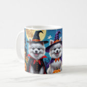 American Eskimo Hunde Pumpkin Halloween Funny Kaffeetasse (Vorderseite Links)