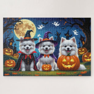 American Eskimo Hunde Pumpkin Halloween Funny Puzzle