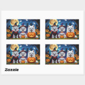 American Eskimo Hunde Pumpkin Halloween Funny Rechteckiger Aufkleber (Blatt)