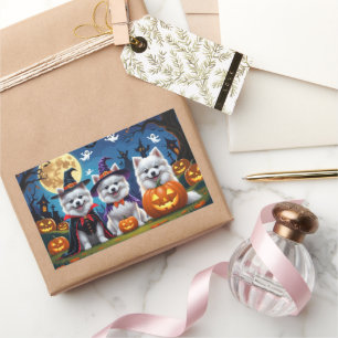 American Eskimo Hunde Pumpkin Halloween Funny Rechteckiger Aufkleber