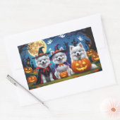 American Eskimo Hunde Pumpkin Halloween Funny Rechteckiger Aufkleber (Umschlag)
