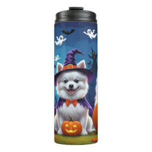 American Eskimo Hunde Pumpkin Halloween Funny Thermosbecher