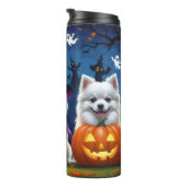 American Eskimo Hunde Pumpkin Halloween Funny Thermosbecher (Nach rechts gedreht)