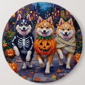 American Eskimo Hunde Trick-or-Treating Halloween Button (Vorderseite)