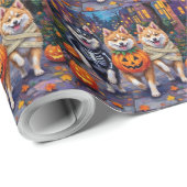 American Eskimo Hunde Trick-or-Treating Halloween Geschenkpapier (Rolleneckpunkt)