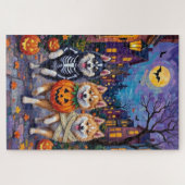 American Eskimo Hunde Trick-or-Treating Halloween Puzzle (Horizontal)