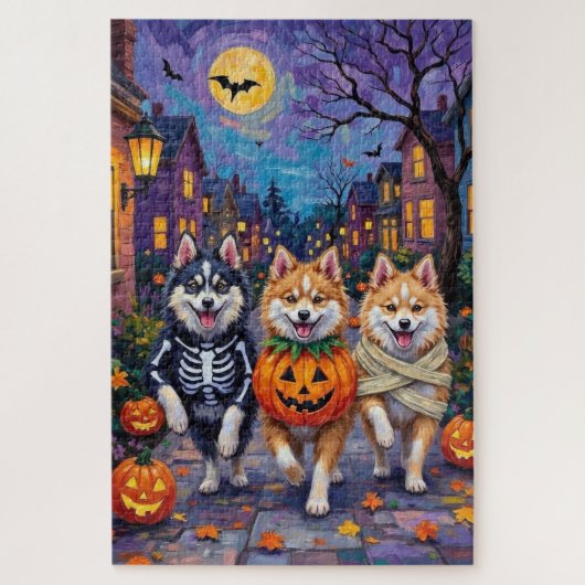 American Eskimo Hunde Trick-or-Treating Halloween Puzzle (Vertikal)