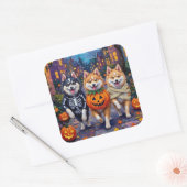 American Eskimo Hunde Trick-or-Treating Halloween Quadratischer Aufkleber (Umschlag)