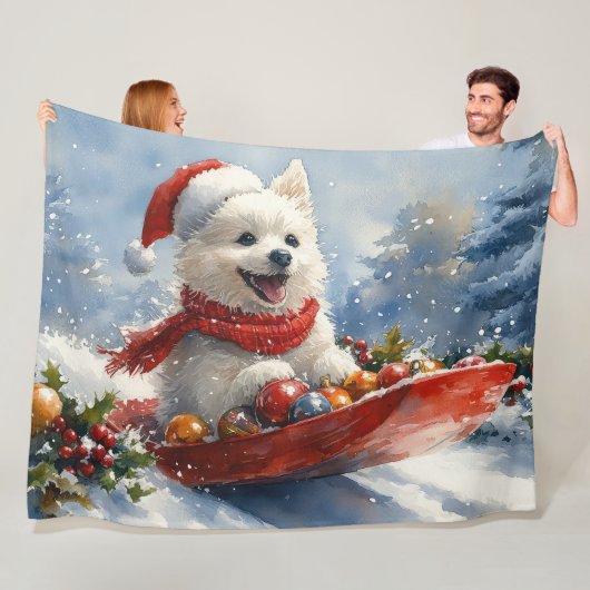 American Eskimo in Sledge Let it Snow Christmas Fleecedecke (Beispiel)