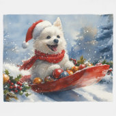 American Eskimo in Sledge Let it Snow Christmas Fleecedecke (Vorderseite (Horizontal))
