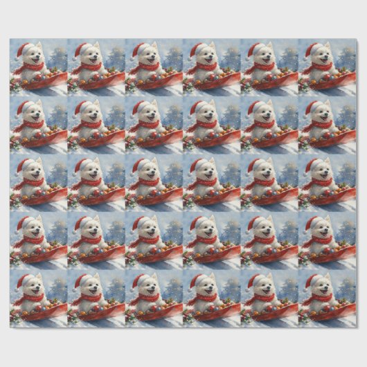American Eskimo in Sledge Let it Snow Christmas Geschenkpapier (Flach)