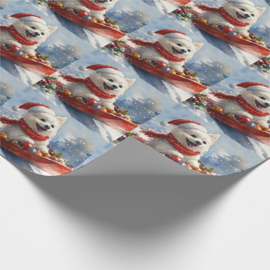 American Eskimo in Sledge Let it Snow Christmas Geschenkpapier (Ecke)