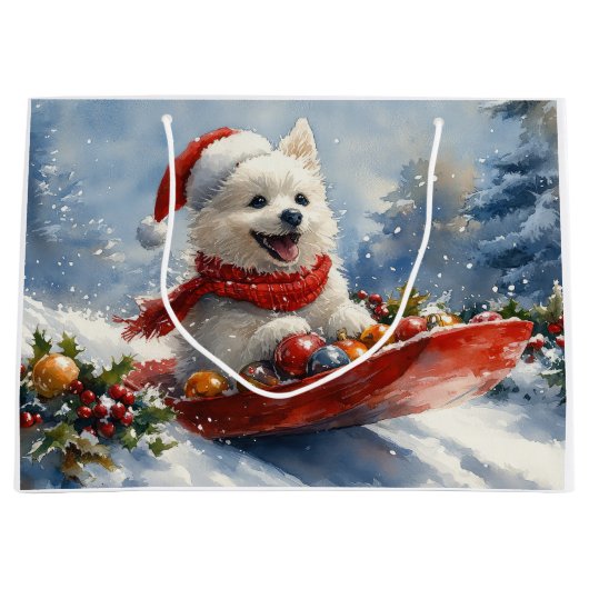 American Eskimo in Sledge Let it Snow Christmas Große Geschenktüte (Vorderseite)