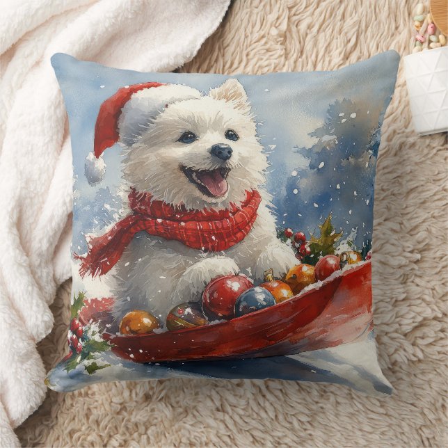 American Eskimo in Sledge Let it Snow Christmas Kissen (Decke)