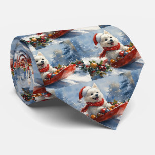 American Eskimo in Sledge Let it Snow Christmas Krawatte