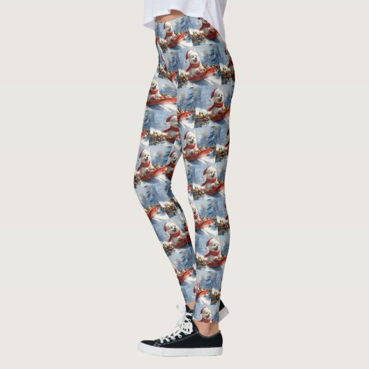 American Eskimo in Sledge Let it Snow Christmas Leggings (Links)
