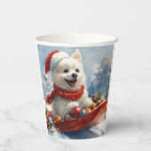 American Eskimo in Sledge Let it Snow Christmas Pappbecher (Rückseite)