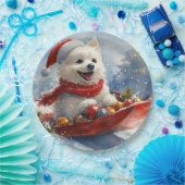 American Eskimo in Sledge Let it Snow Christmas Pappteller (Party)