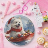 American Eskimo in Sledge Let it Snow Christmas Pappteller (Party)