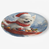 American Eskimo in Sledge Let it Snow Christmas Pappteller (Schrägansicht)