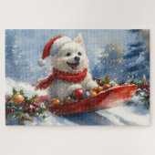 American Eskimo in Sledge Let it Snow Christmas Puzzle (Horizontal)