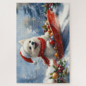 American Eskimo in Sledge Let it Snow Christmas Puzzle (Vertikal)