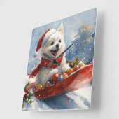 American Eskimo in Sledge Let it Snow Christmas Quadratische Wanduhr (Winkel)