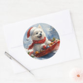 American Eskimo in Sledge Let it Snow Christmas Runder Aufkleber (Umschlag)