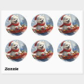 American Eskimo in Sledge Let it Snow Christmas Runder Aufkleber (Blatt)