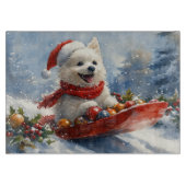 American Eskimo in Sledge Let it Snow Christmas Schneidebrett (Vorderseite)