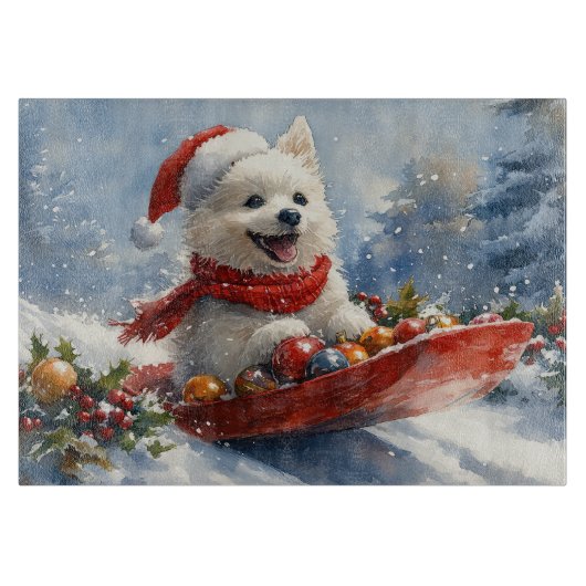 American Eskimo in Sledge Let it Snow Christmas Schneidebrett (Vorderseite)