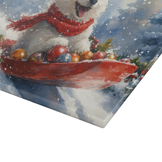 American Eskimo in Sledge Let it Snow Christmas Schneidebrett (Ecke)