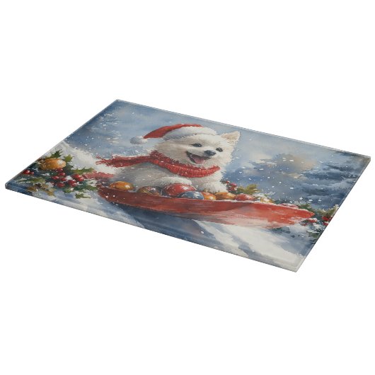 American Eskimo in Sledge Let it Snow Christmas Schneidebrett (Ecke)