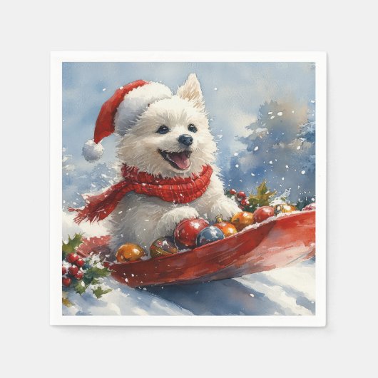 American Eskimo in Sledge Let it Snow Christmas Serviette (Vorderseite)