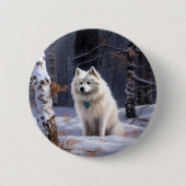 American Eskimo Let It Snow Weihnachten Button (Vorderseite)