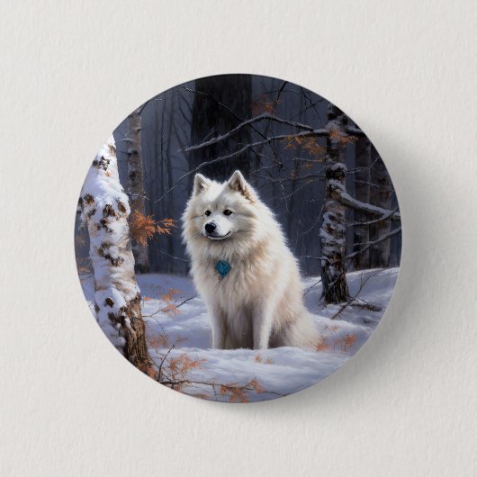American Eskimo Let It Snow Weihnachten Button (Vorderseite)