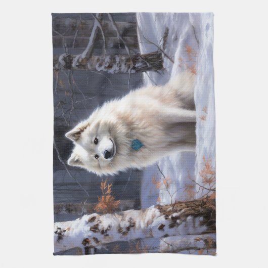 American Eskimo Let It Snow Weihnachten Geschirrtuch (Vertikal)