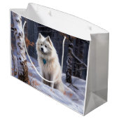 American Eskimo Let It Snow Weihnachten Große Geschenktüte (Rückseite Schrägansicht)