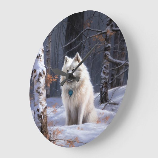 American Eskimo Let It Snow Weihnachten Große Wanduhr (Winkel)