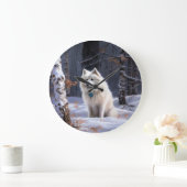 American Eskimo Let It Snow Weihnachten Große Wanduhr (Zuhause)