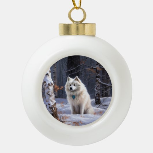 American Eskimo Let It Snow Weihnachten Keramik Kugel-Ornament (Vorderseite)