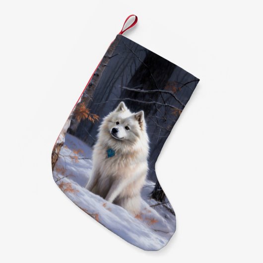 American Eskimo Let It Snow Weihnachten Kleiner Weihnachtsstrumpf (Vorderansicht (hängend))