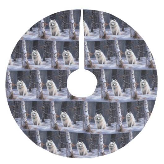 American Eskimo Let It Snow Weihnachten Polyester Weihnachtsbaumdecke (Vorderseite)