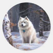 American Eskimo Let It Snow Weihnachten Runder Aufkleber (Vorderseite)