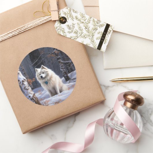 American Eskimo Let It Snow Weihnachten Runder Aufkleber (Schenken)