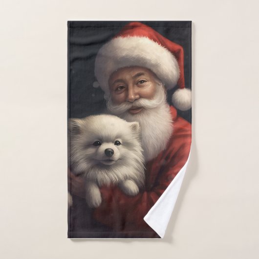 American Eskimo mit Weihnachtsmann Weihnachten Badhandtuch Set (Handtuch)