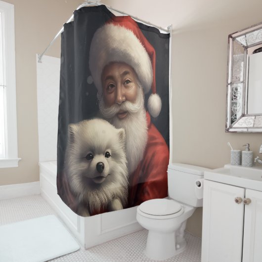 American Eskimo mit Weihnachtsmann Weihnachten Duschvorhang (Beispiel)