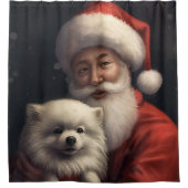 American Eskimo mit Weihnachtsmann Weihnachten Duschvorhang (Vorderseite)