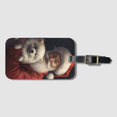 American Eskimo mit Weihnachtsmann Weihnachten Gepäckanhänger (Vorderseite (Horizontal))